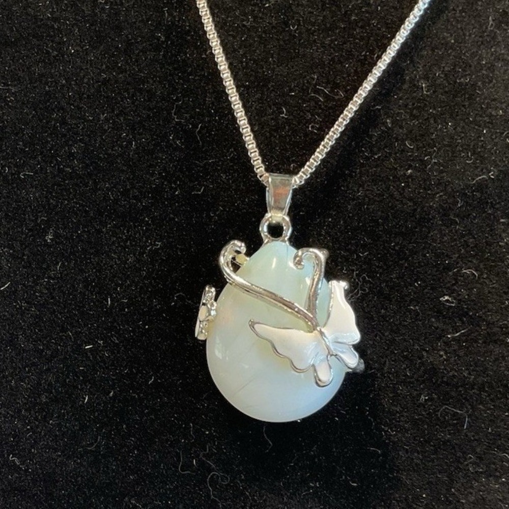 Tearshape Moonstone Pendant With Butterfly Necklace Great Color
